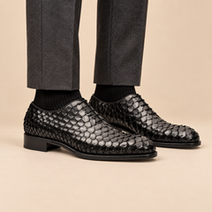 DIVINCH S814 Black Python Scale Plain-Toe Oxford on-foot hero