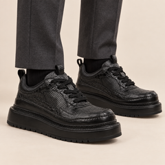 Black Crocodile Textured Platform Sneaker DIVINCH