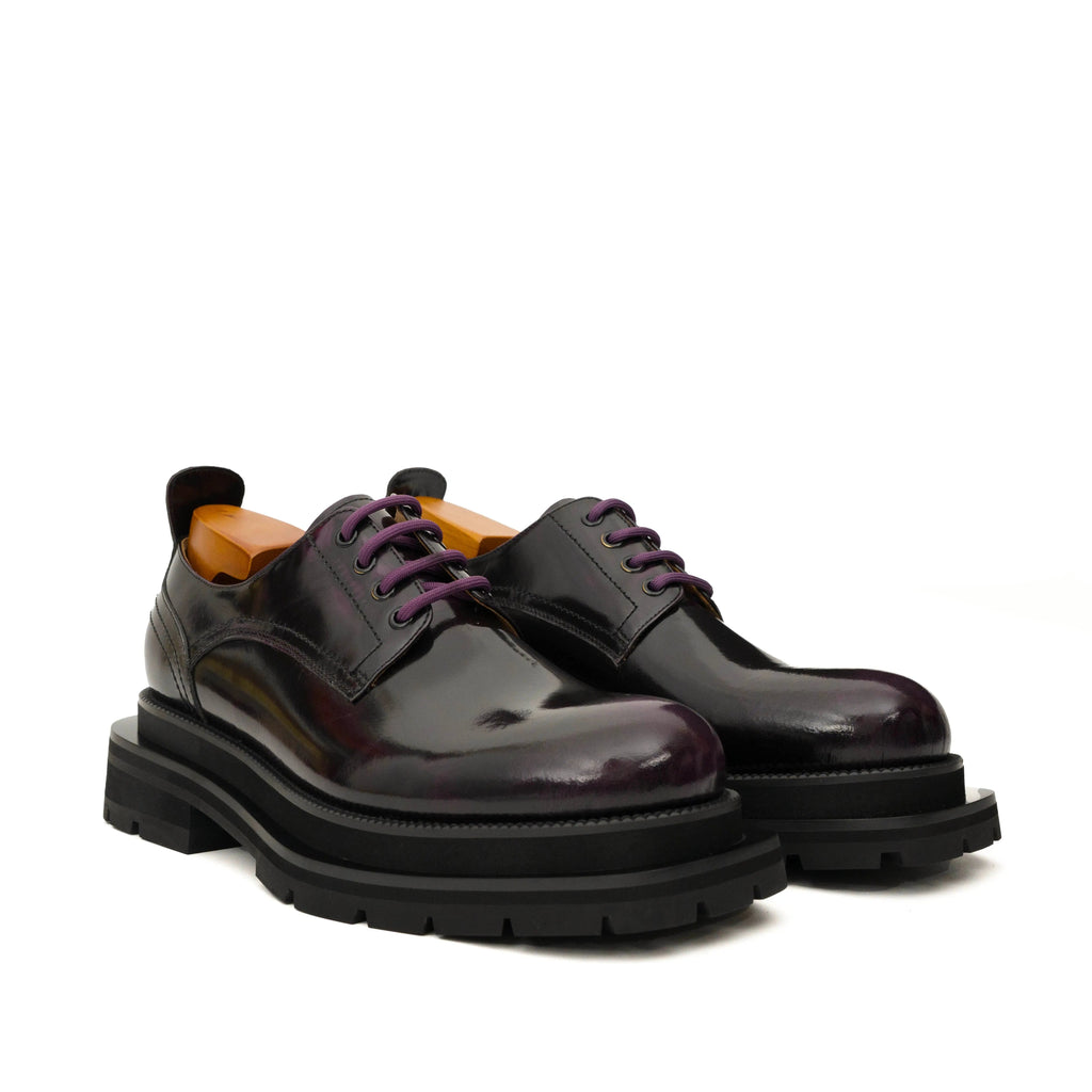 Black Purple Lug-Sole Derby Shoes DIVINCH