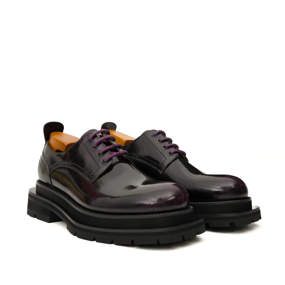 Black Purple Lug-Sole Derby Shoes DIVINCH
