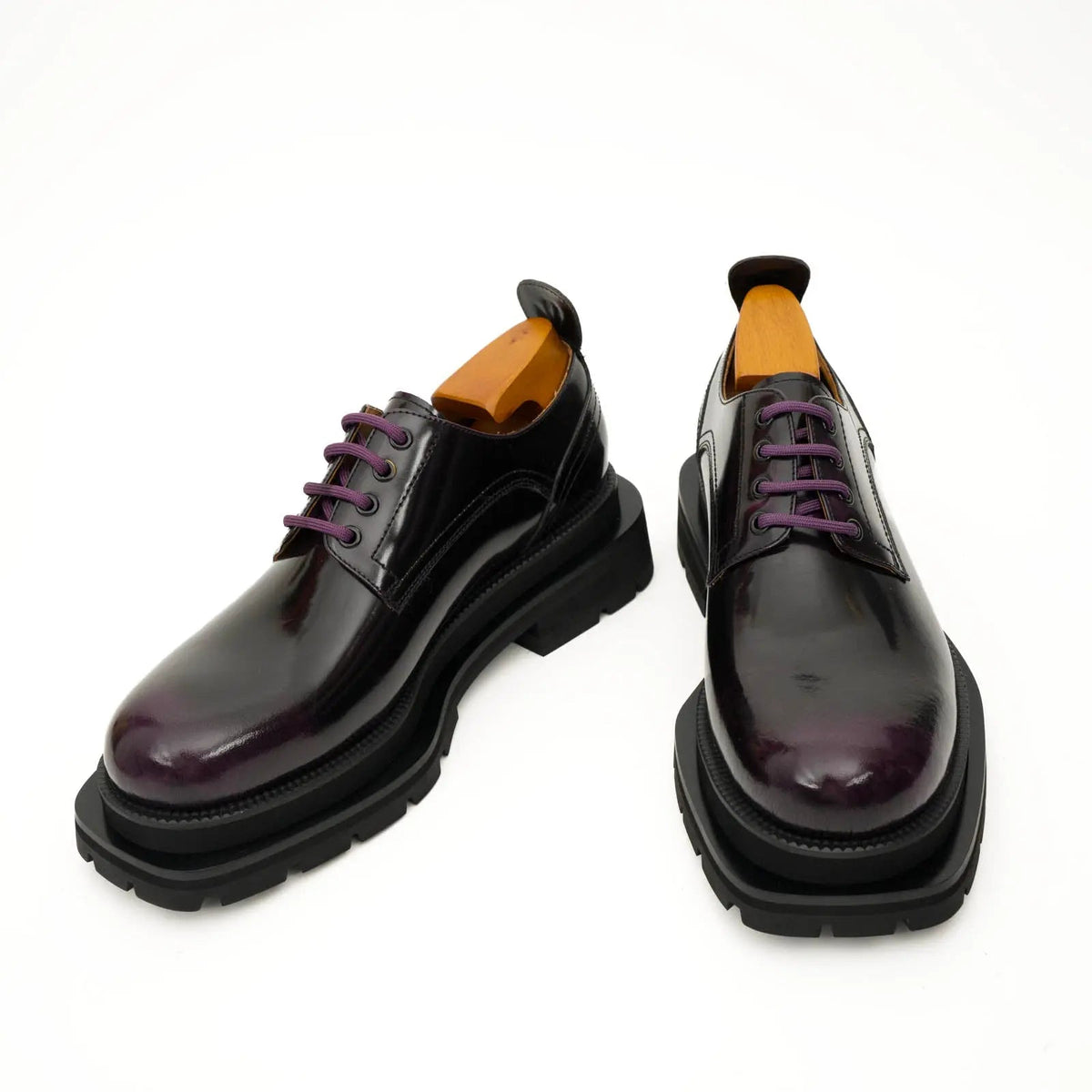 Black Purple Lug-Sole Derby Shoes DIVINCH