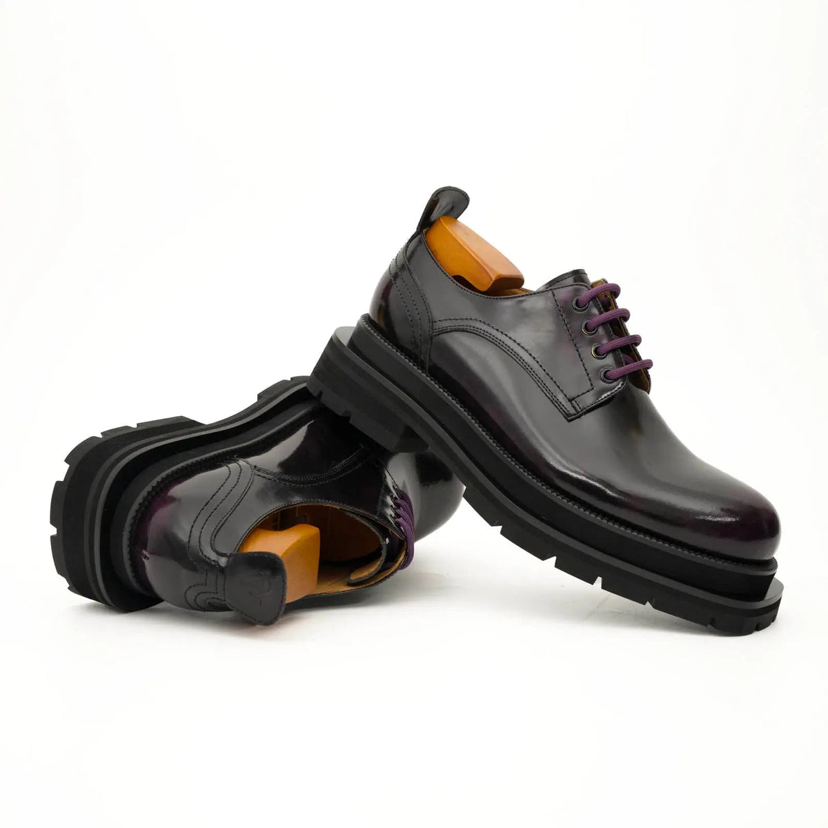 Black Purple Lug-Sole Derby Shoes DIVINCH
