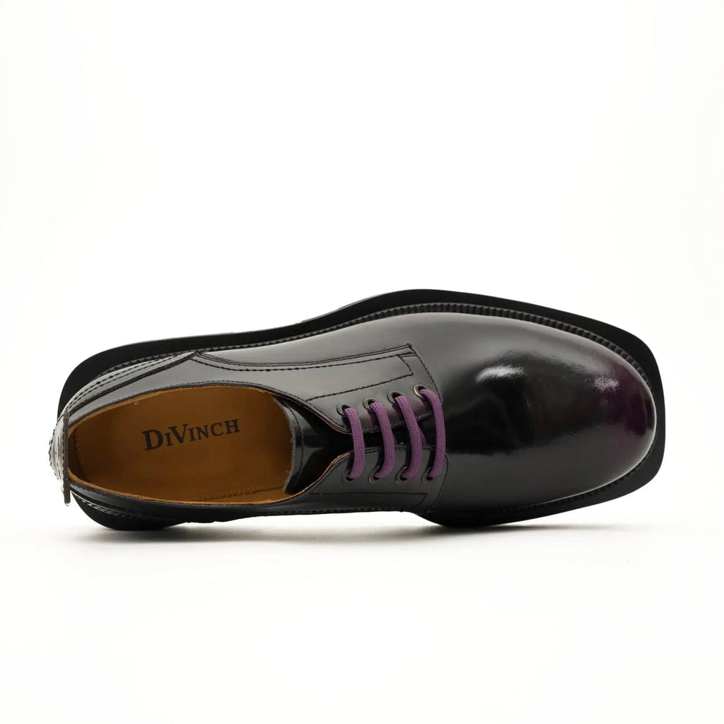 Black Purple Lug-Sole Derby Shoes DIVINCH