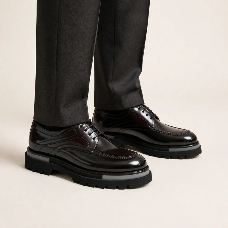 Black and Burgundy Layered-Panel Derby Shoe