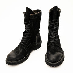 DIVINCH 5002B black lace-up boots top pair view