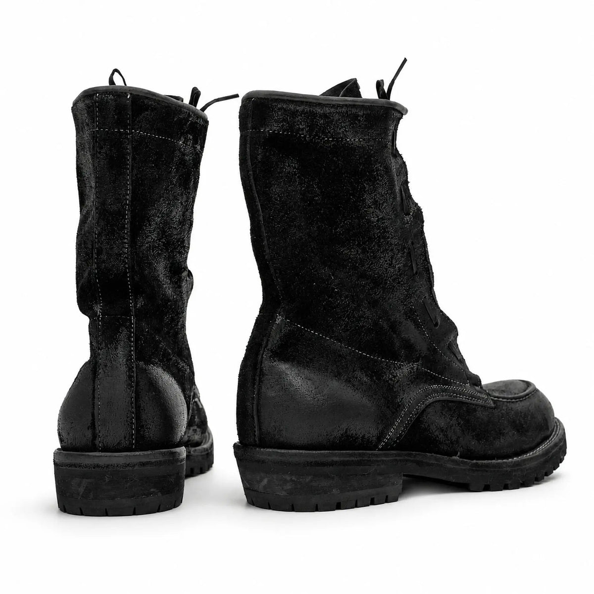 DIVINCH 5001B black textured zip lace-up boots rear and side view