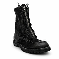 DIVINCH 5001B black textured zip lace-up boot front three-quarter view