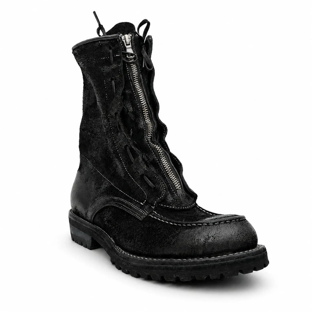 DIVINCH 5001B black textured zip lace-up boot front three-quarter view