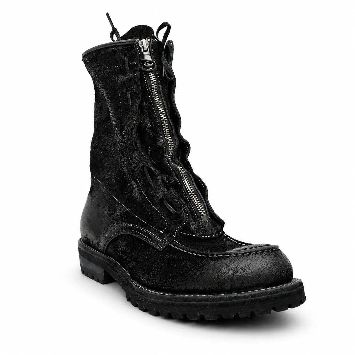DIVINCH 5001B black textured zip lace-up boot front three-quarter view