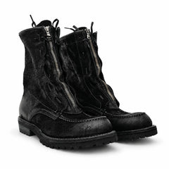DIVINCH 5001B black textured zip lace-up boots pair front three-quarter view