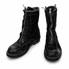 DIVINCH 5001B black textured zip lace-up boots top and front view