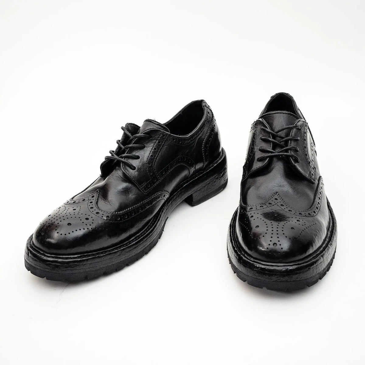 Black Washed Leather Brogue Derby DIVINCH