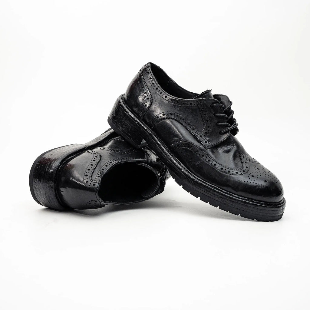 Black Washed Leather Brogue Derby DIVINCH