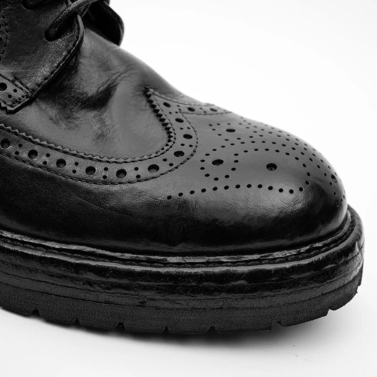 Black Washed Leather Brogue Derby DIVINCH