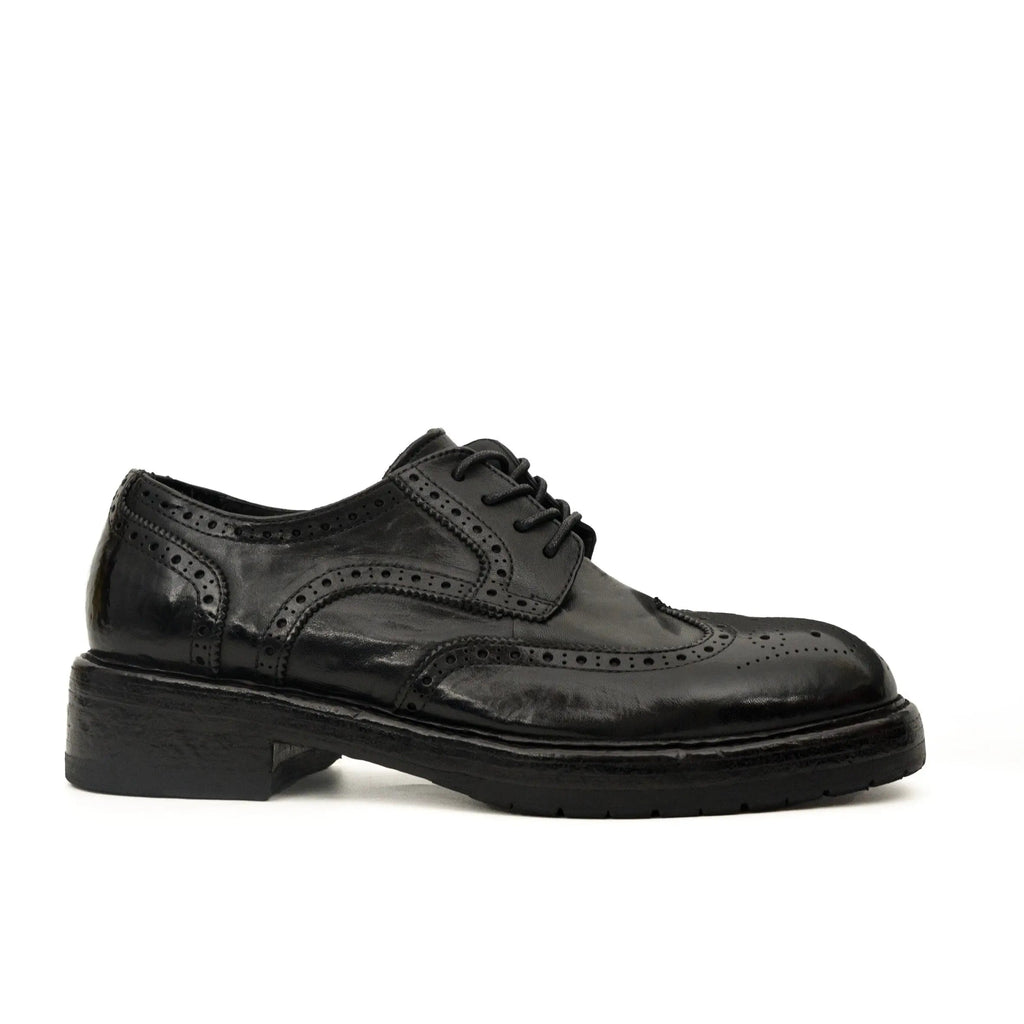Black Washed Leather Brogue Derby DIVINCH