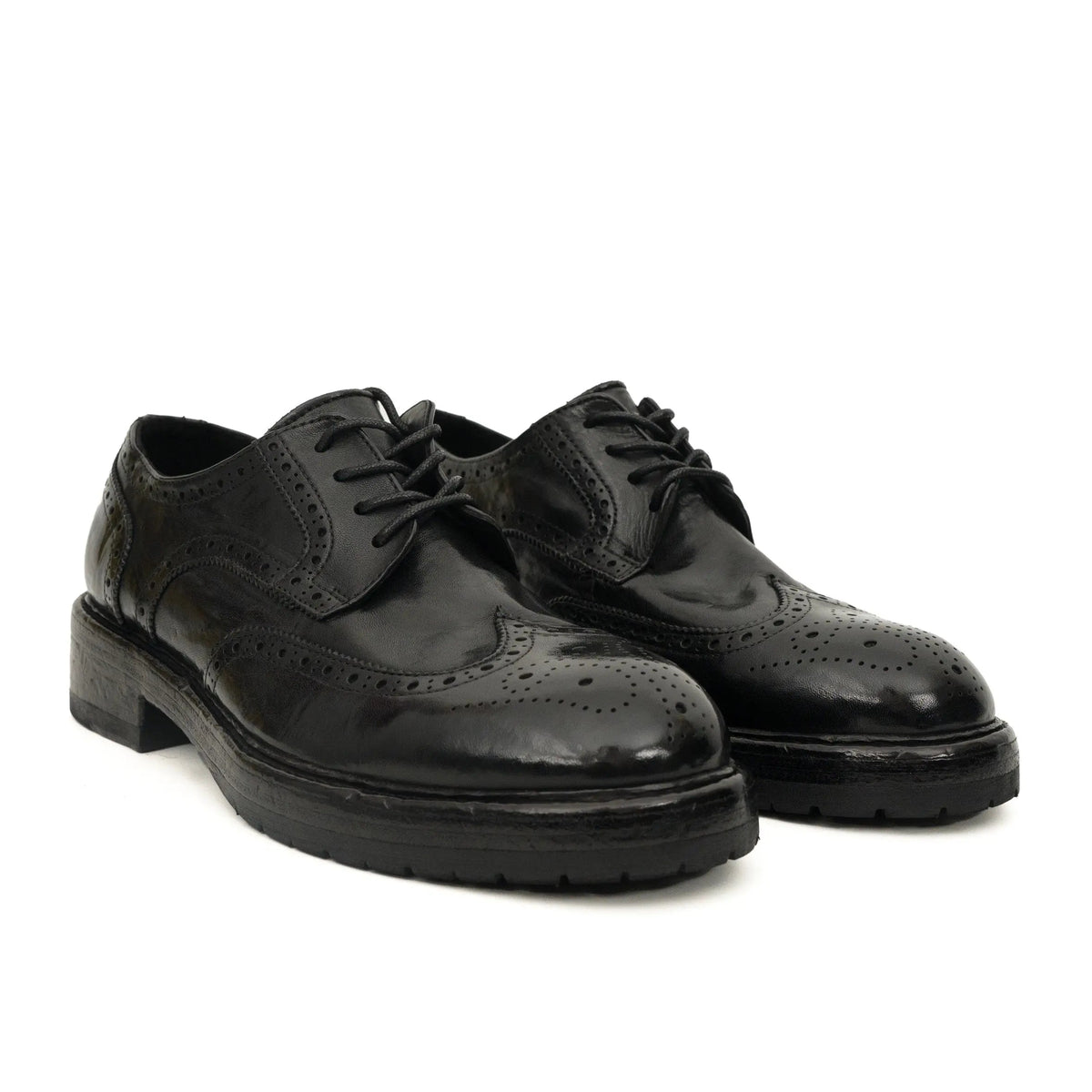 Black Washed Leather Brogue Derby DIVINCH
