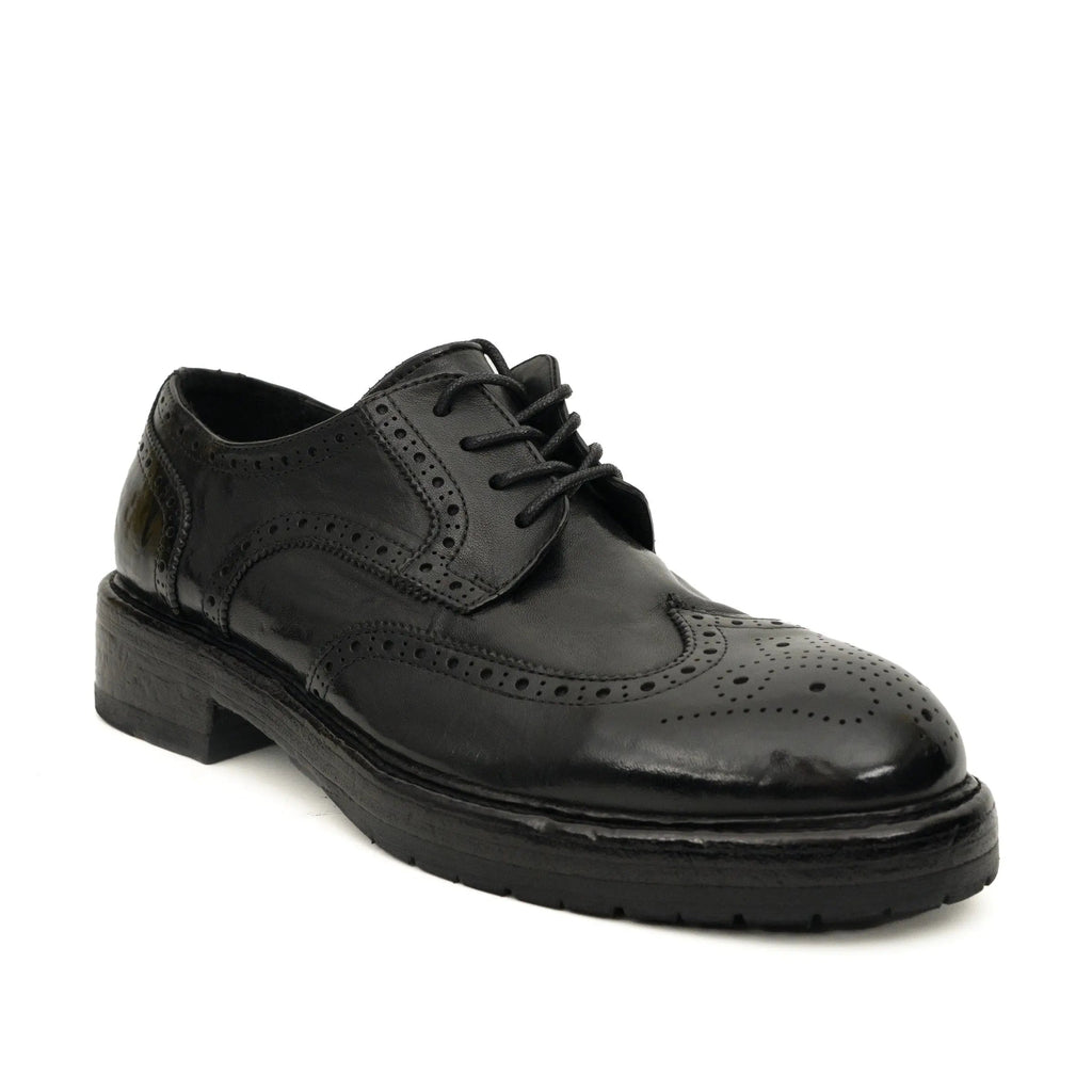 Black Washed Leather Brogue Derby DIVINCH