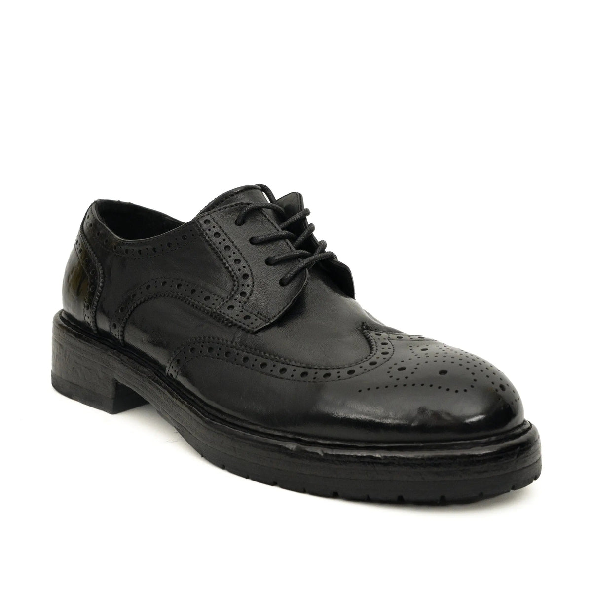 Black Washed Leather Brogue Derby DIVINCH