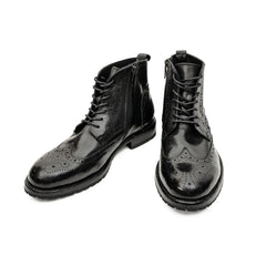 Black Washed Leather Brogue Martin Boot DIVINCH