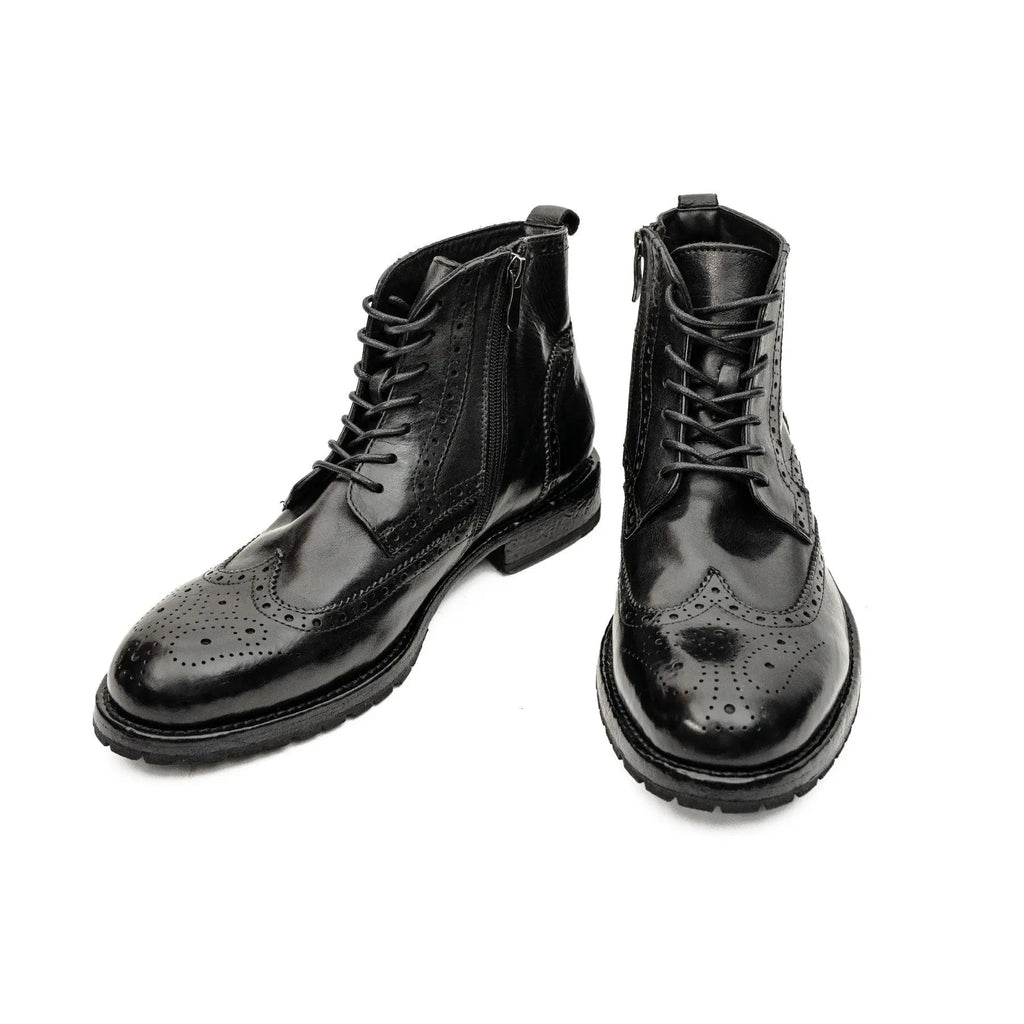Black Washed Leather Brogue Martin Boot DIVINCH