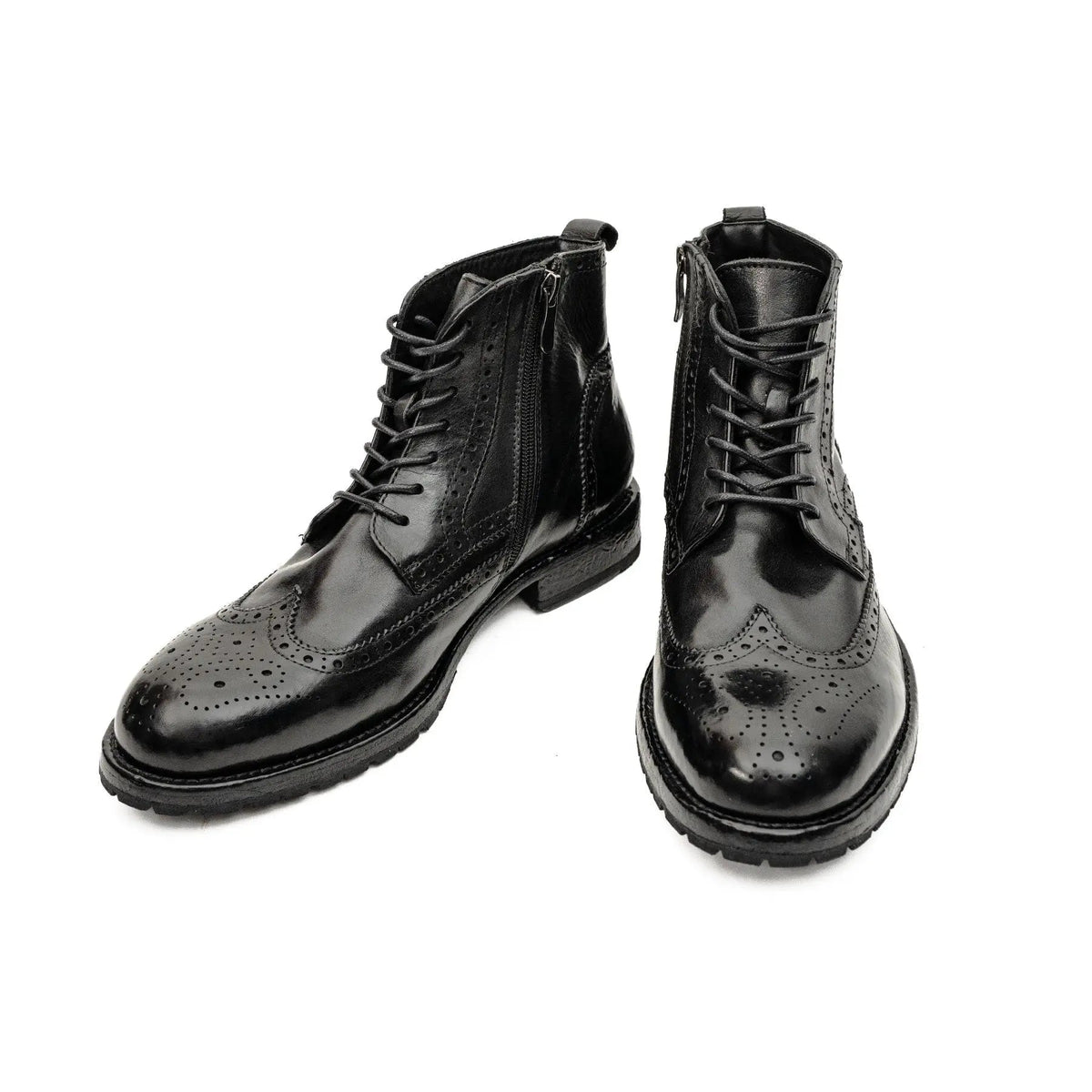 Black Washed Leather Brogue Martin Boot DIVINCH