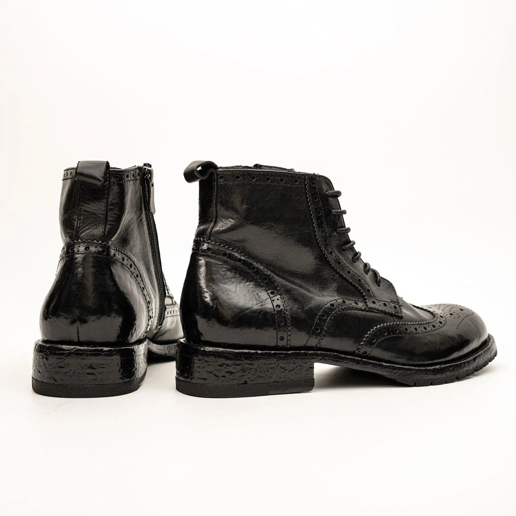 Black Washed Leather Brogue Martin Boot DIVINCH