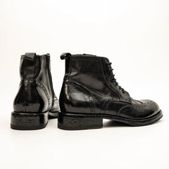 Black Washed Leather Brogue Martin Boot DIVINCH