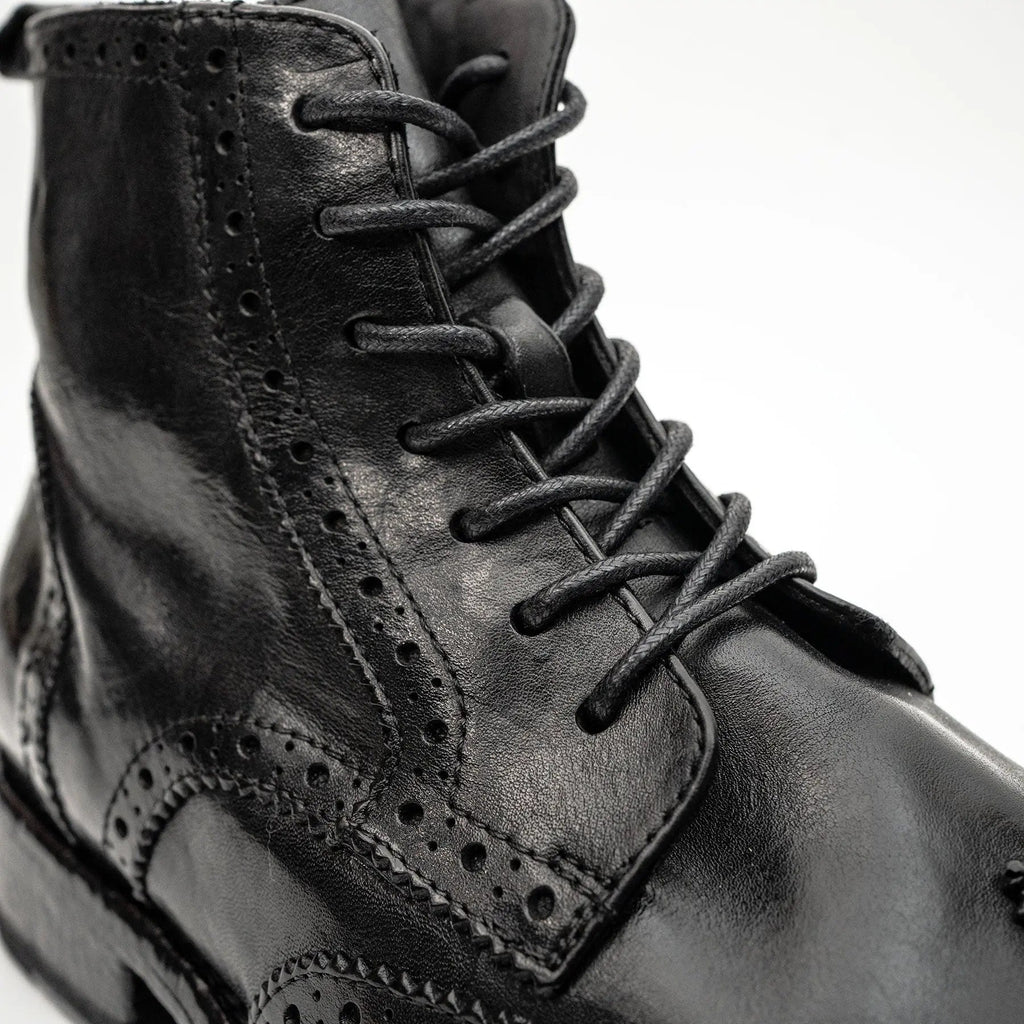 Black Washed Leather Brogue Martin Boot DIVINCH