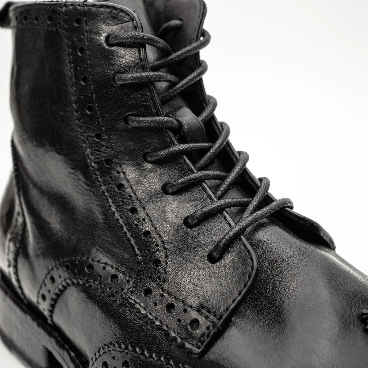 Black Washed Leather Brogue Martin Boot DIVINCH