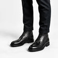 Black Washed Leather Brogue Martin Boot DIVINCH