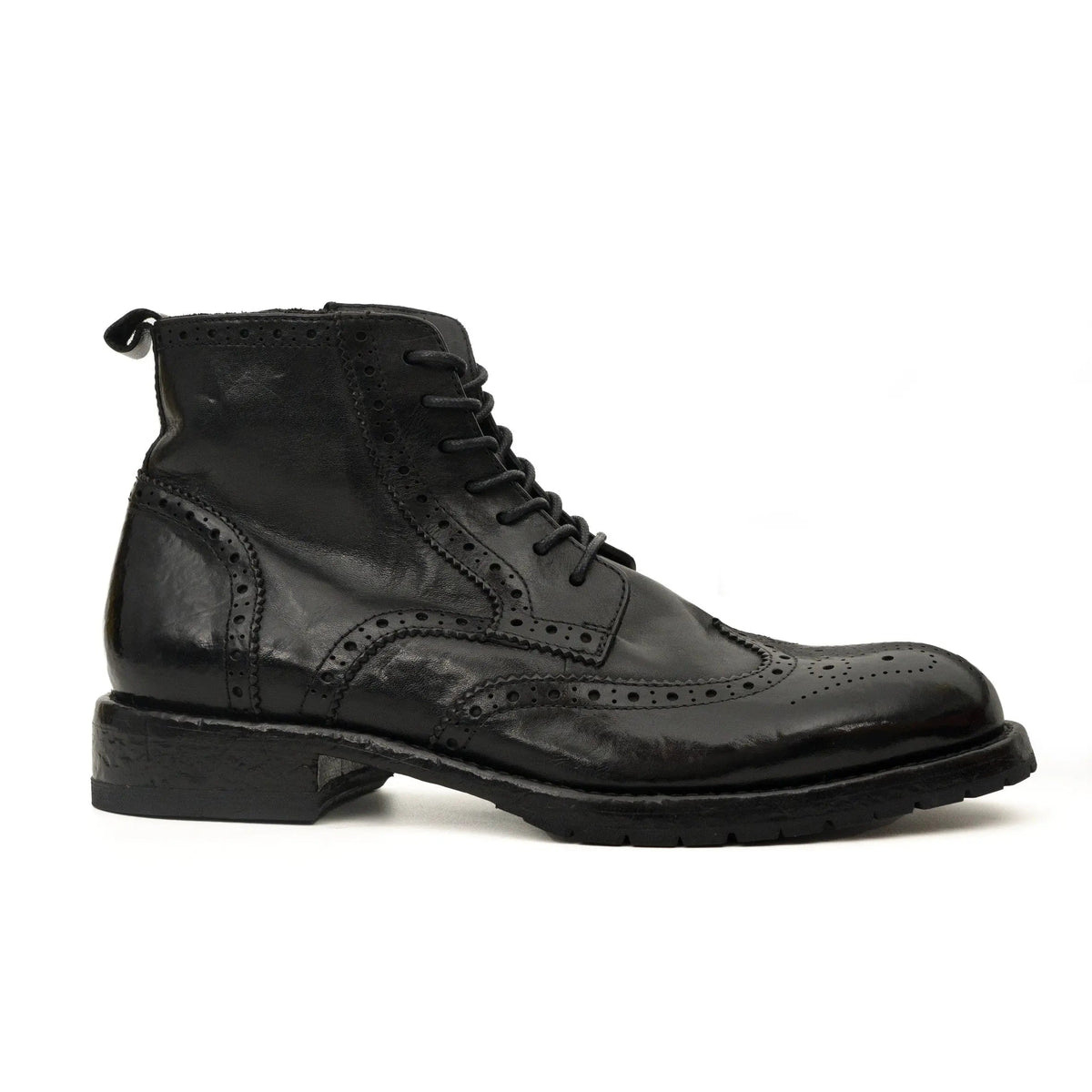 Black Washed Leather Brogue Martin Boot DIVINCH