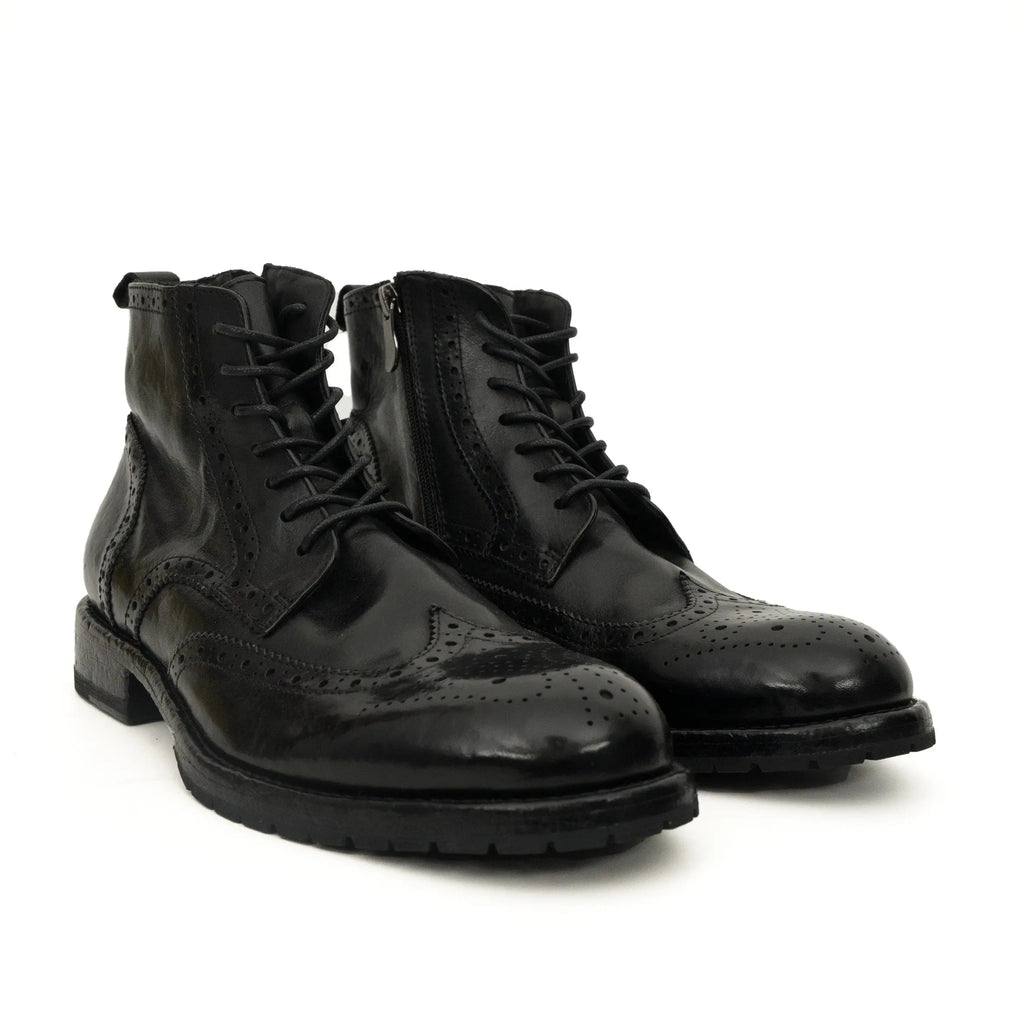 Black Washed Leather Brogue Martin Boot DIVINCH