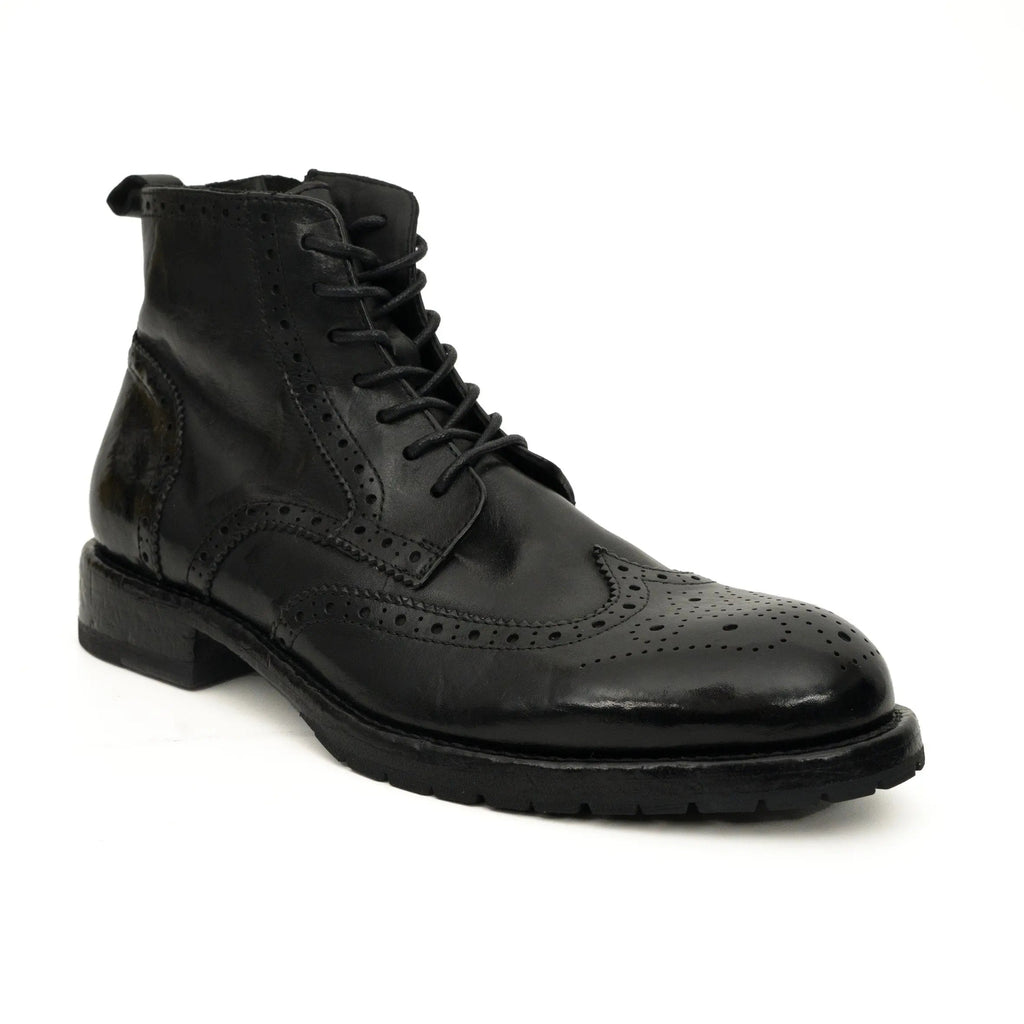 Black Washed Leather Brogue Martin Boot DIVINCH