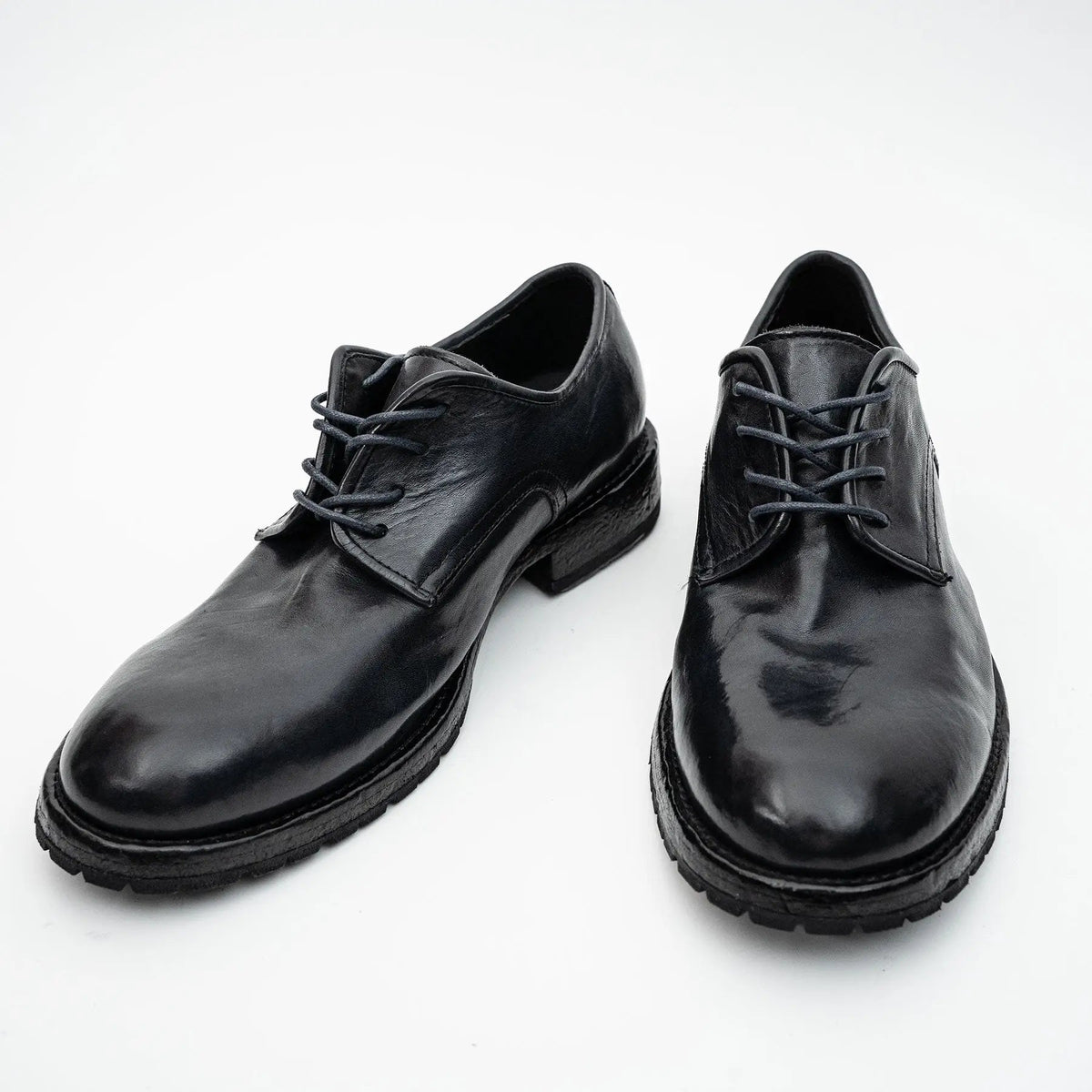 Black Washed Leather Plain Derby DIVINCH