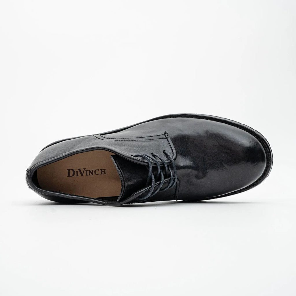 Black Washed Leather Plain Derby DIVINCH