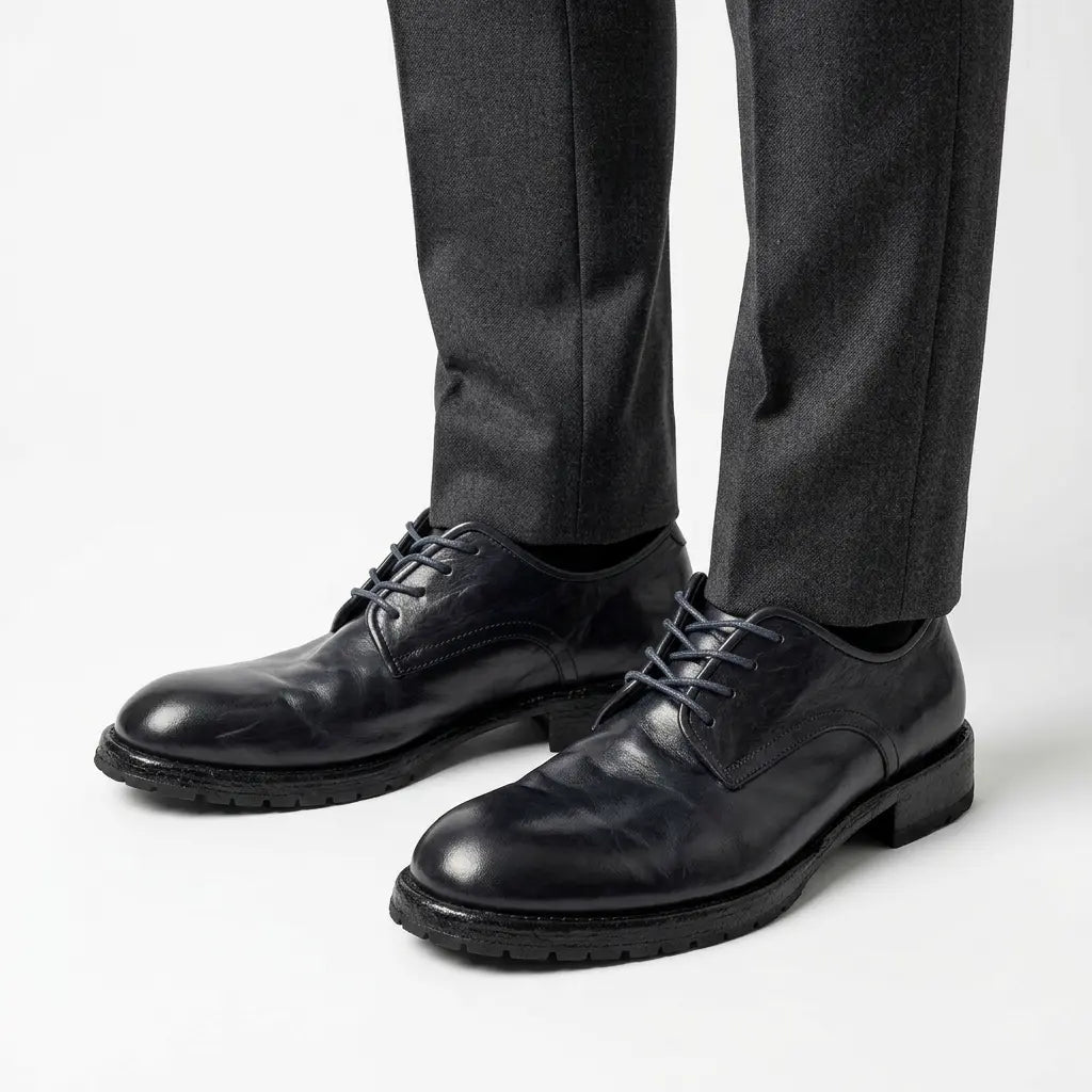Black Washed Leather Plain Derby DIVINCH