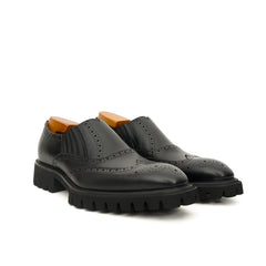 Black Wingtip Brogue Slip-On Shoes with Lug Sole DIVINCH