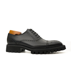 Black Wingtip Calf Leather Oxford Shoes DIVINCH