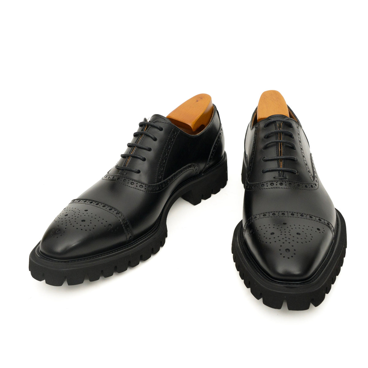 Black Wingtip Calf Leather Oxford Shoes DIVINCH