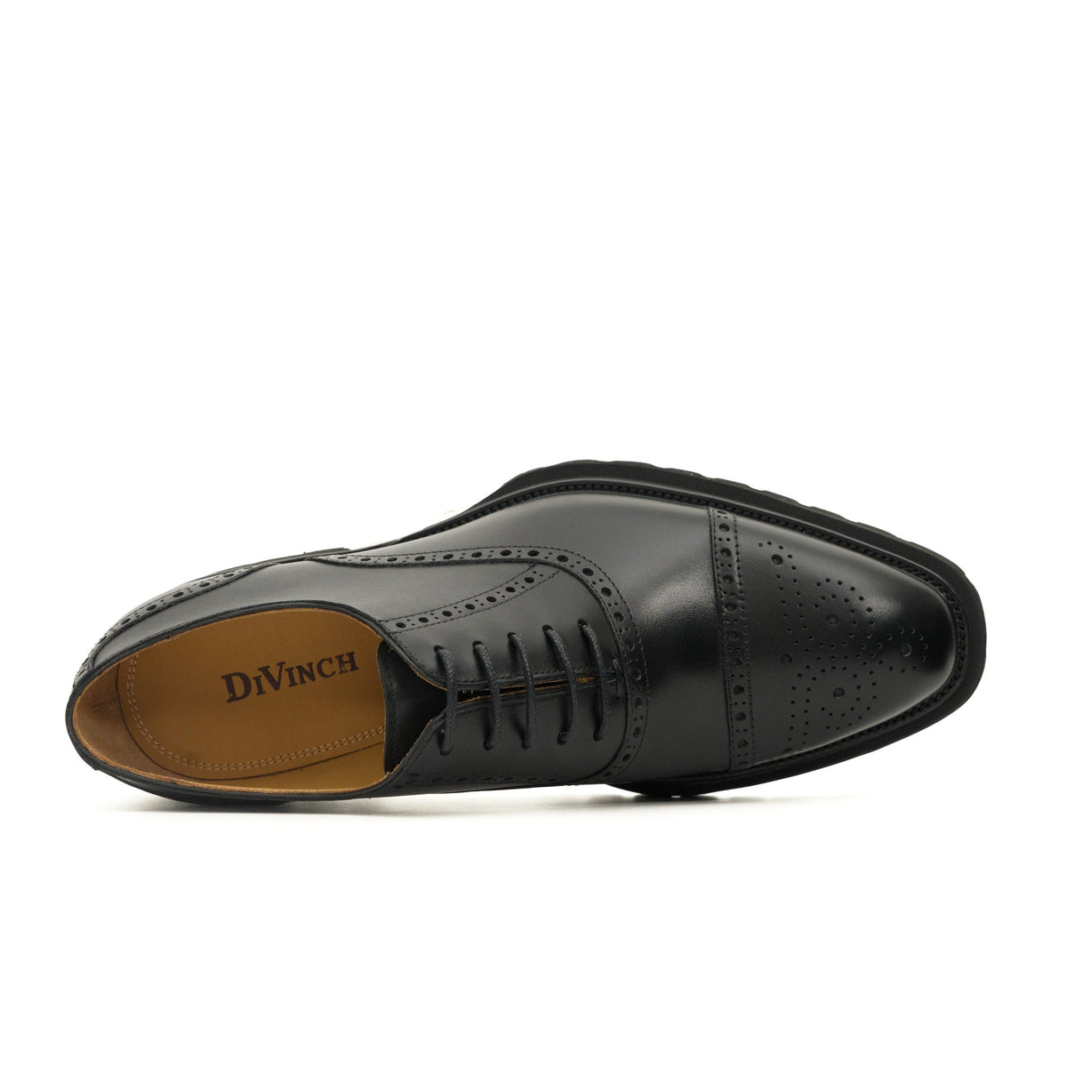Black Wingtip Calf Leather Oxford Shoes DIVINCH
