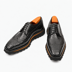 Black Wingtip Crocodile Leather Derby Shoes Divinch