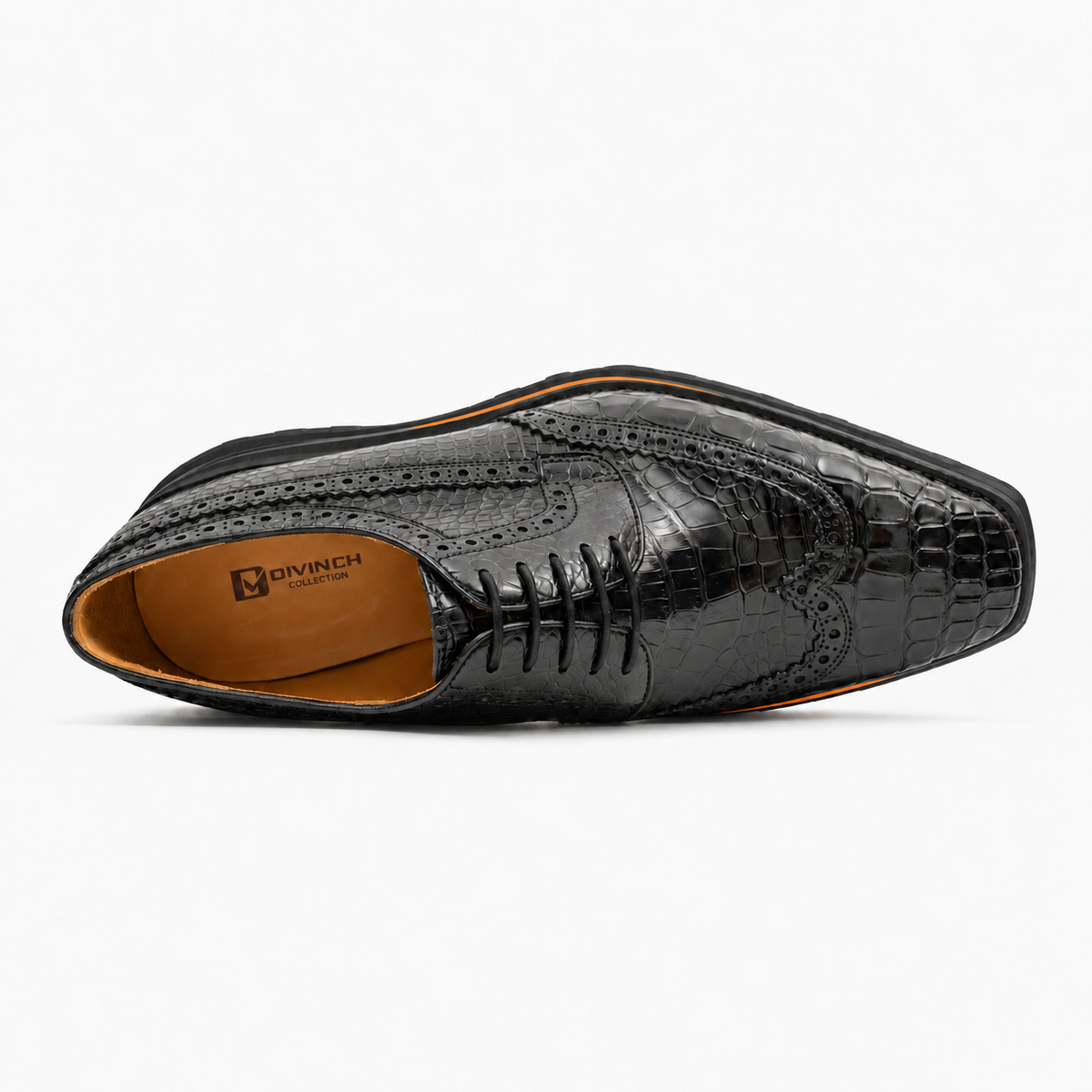 Black Wingtip Crocodile Leather Derby Shoes Divinch