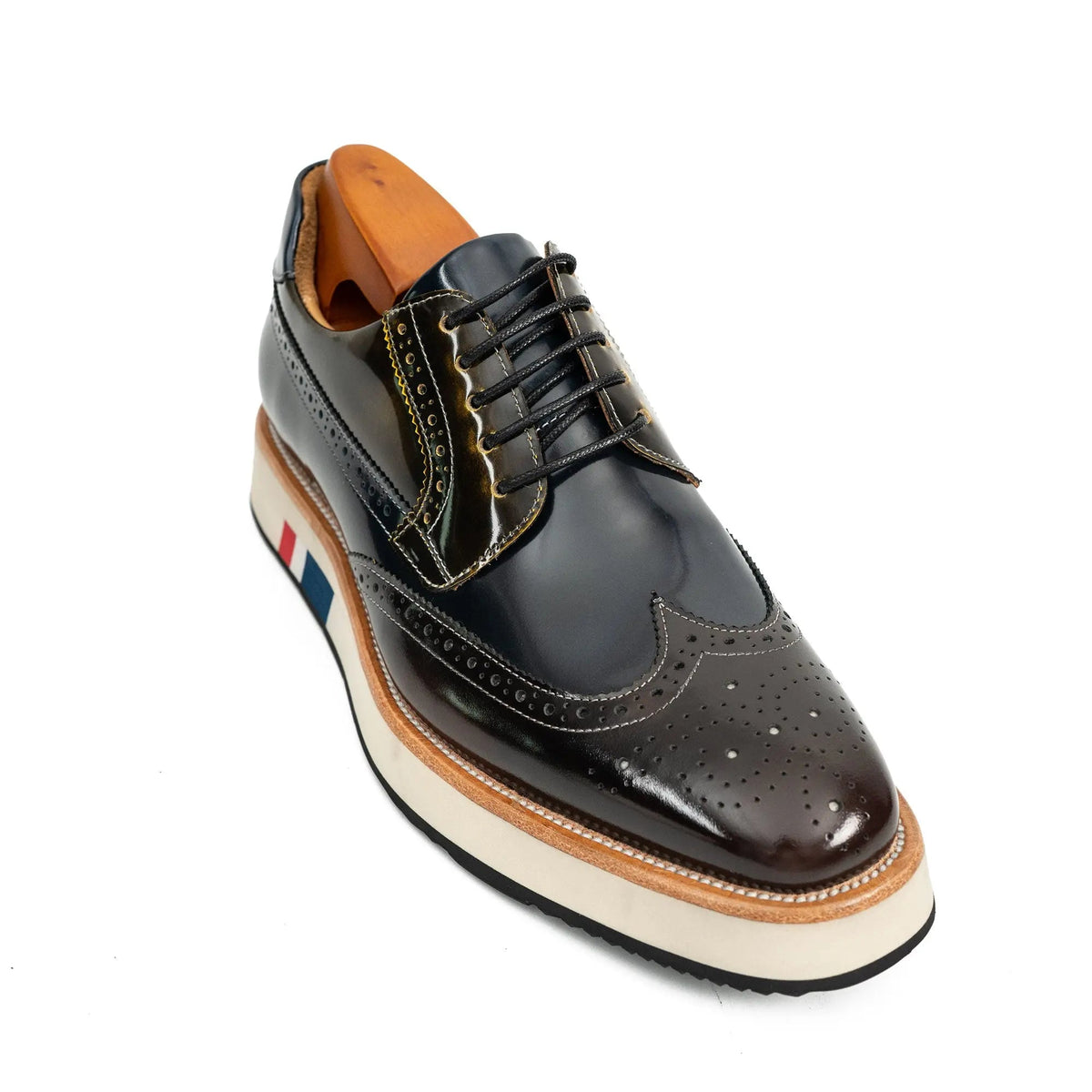 Black & Brown Brogues with Striped Sole Divinch