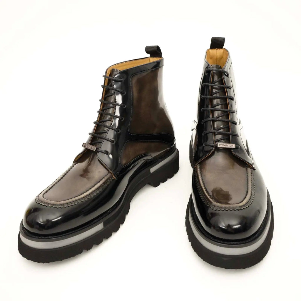 Black & Gold Patina Lace-Up Boots DIVINCH