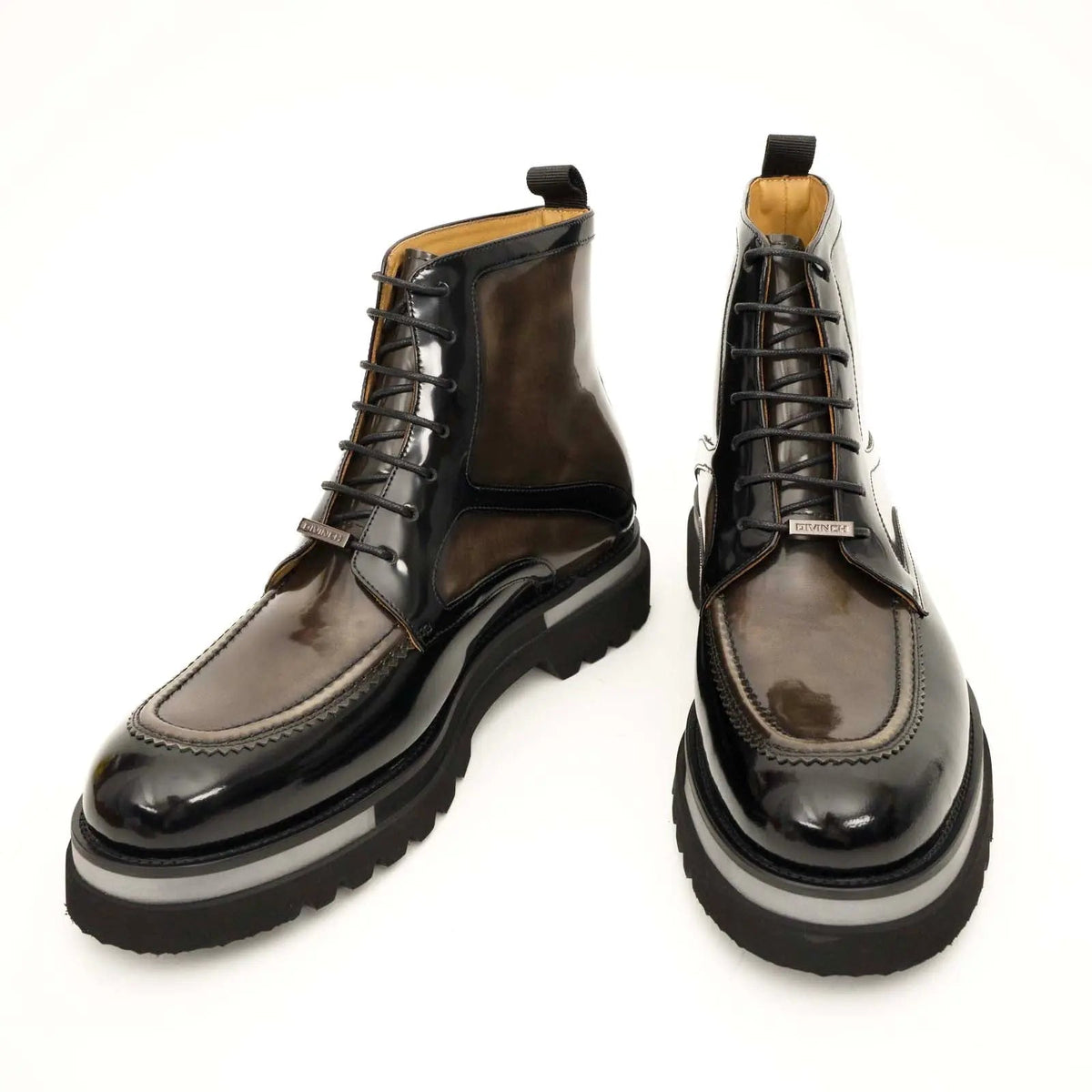 Black & Gold Patina Lace-Up Boots DIVINCH