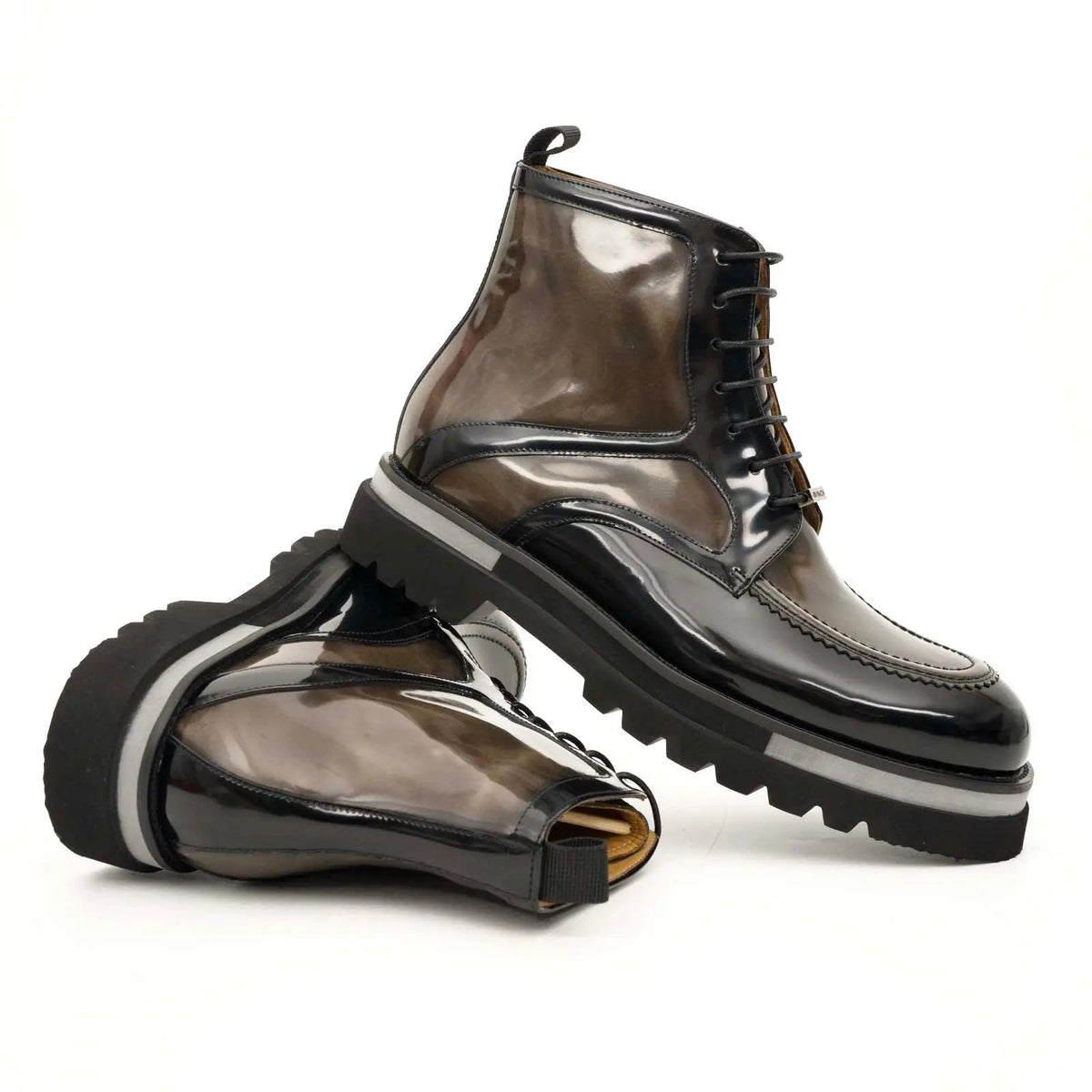 Black & Gold Patina Lace-Up Boots DIVINCH
