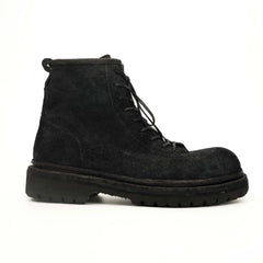 Black‑Grey Suede Lace-Up Combat Boots DIVINCH