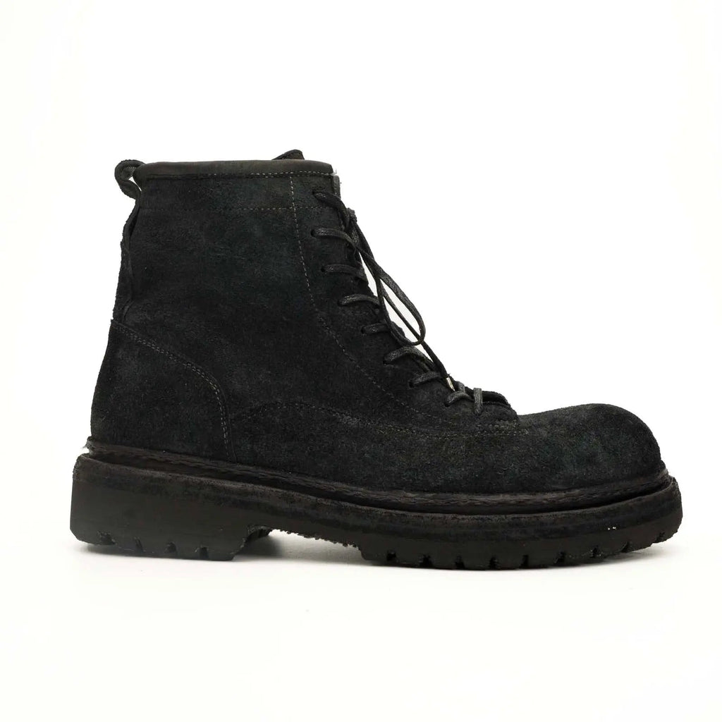 Black‑Grey Suede Lace-Up Combat Boots DIVINCH