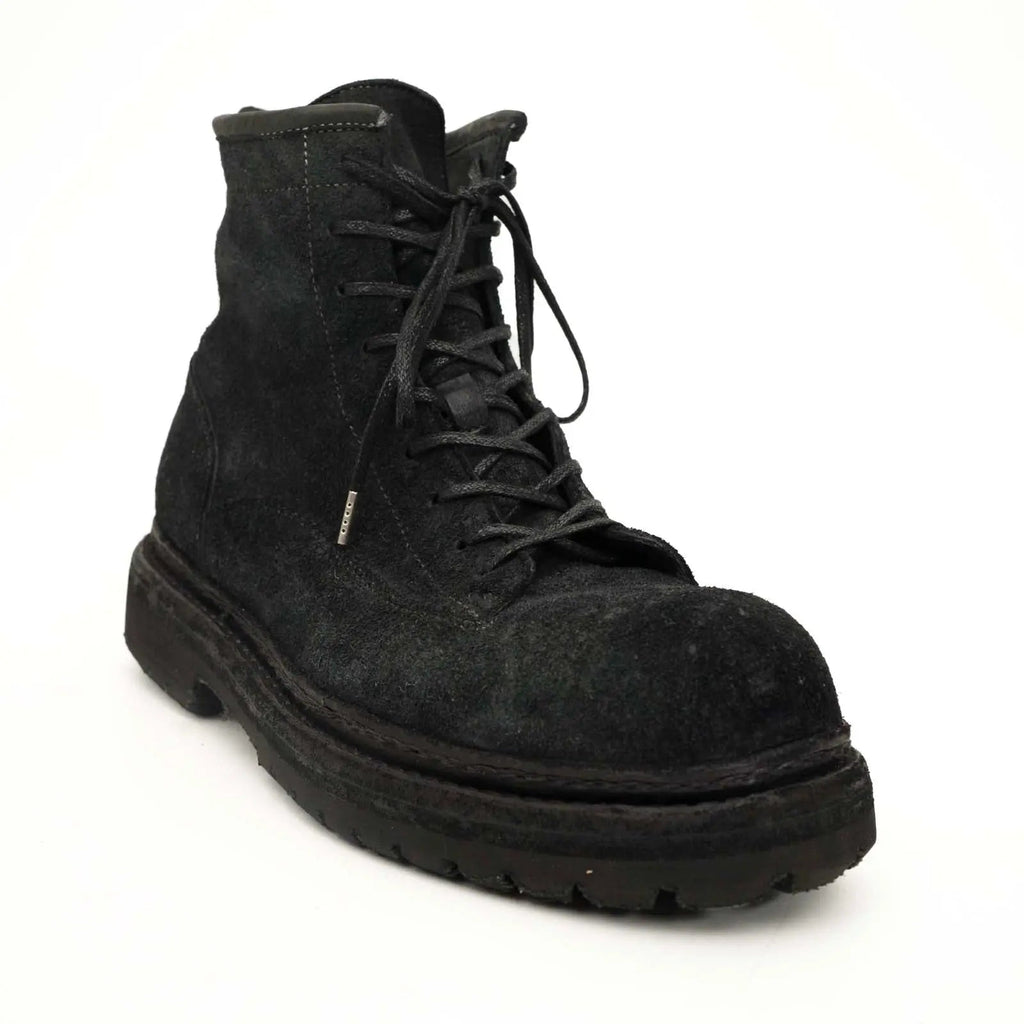 Black‑Grey Suede Lace-Up Combat Boots DIVINCH