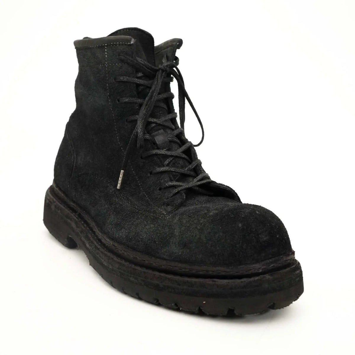 Black‑Grey Suede Lace-Up Combat Boots DIVINCH